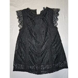 Womens Black Floral Lace Sleeveless Blouse Crochet Trim Large‎